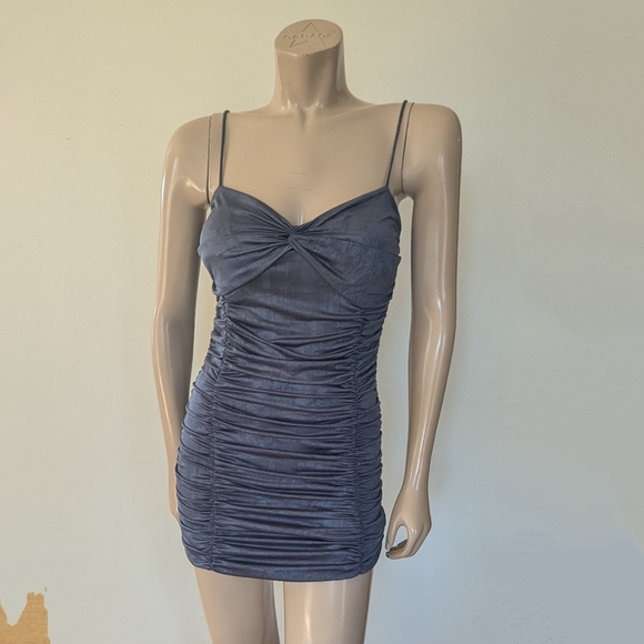 Ruched Blue Bodycon Cocktail Dressvl Large Vgt Y2k - Picture 1 of 8